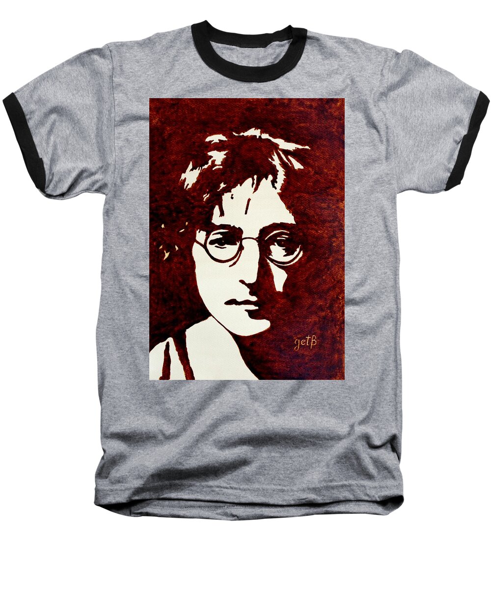 John Lennon Painting With Pop Art Baseball T-Shirt featuring the painting Coffee painting John Lennon by Georgeta Blanaru