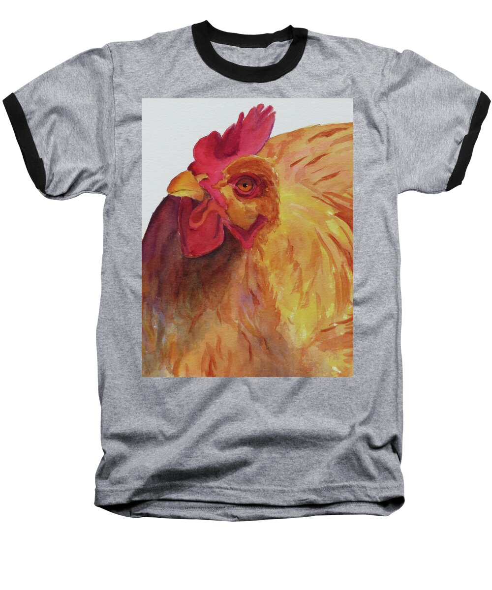 Rooster Baseball T-Shirt featuring the painting Cogburn by Judy Mercer