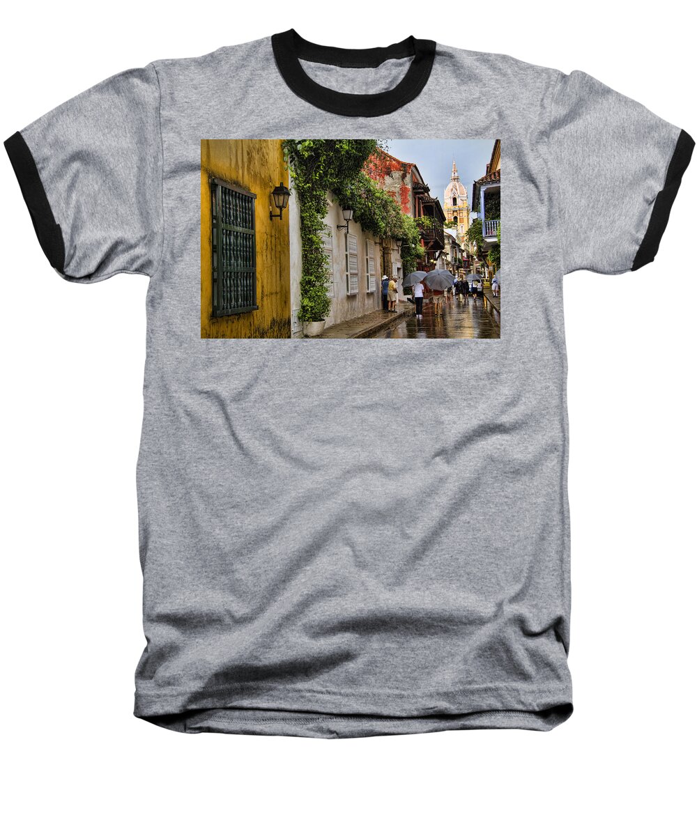 Cartagena Baseball T-Shirt featuring the photograph Colonial buildings in old Cartagena Colombia by David Smith
