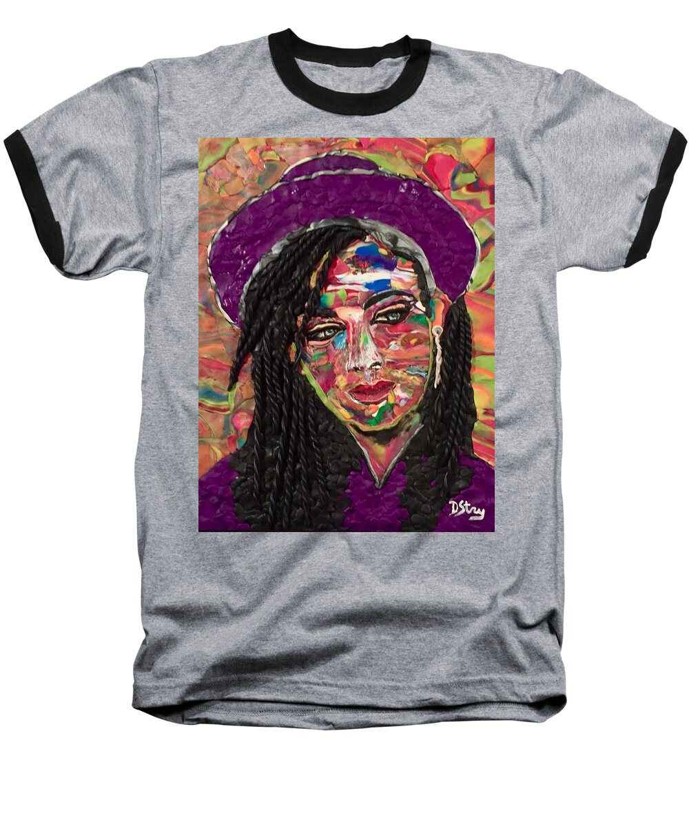 Portrait Baseball T-Shirt featuring the mixed media Color Chameleon by Deborah Stanley