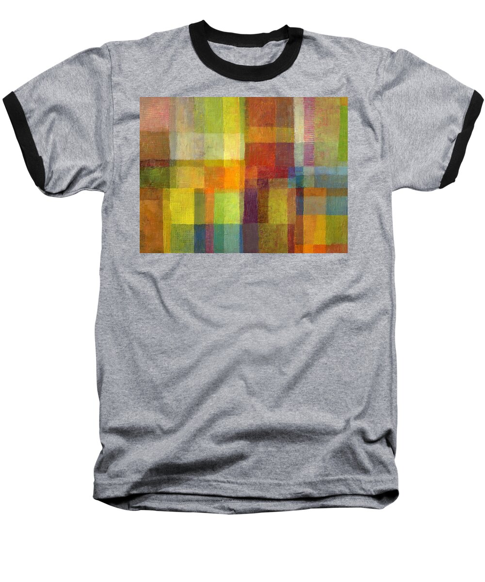 Abstract Baseball T-Shirt featuring the painting Color Collage with Green and Red 2.0 by Michelle Calkins