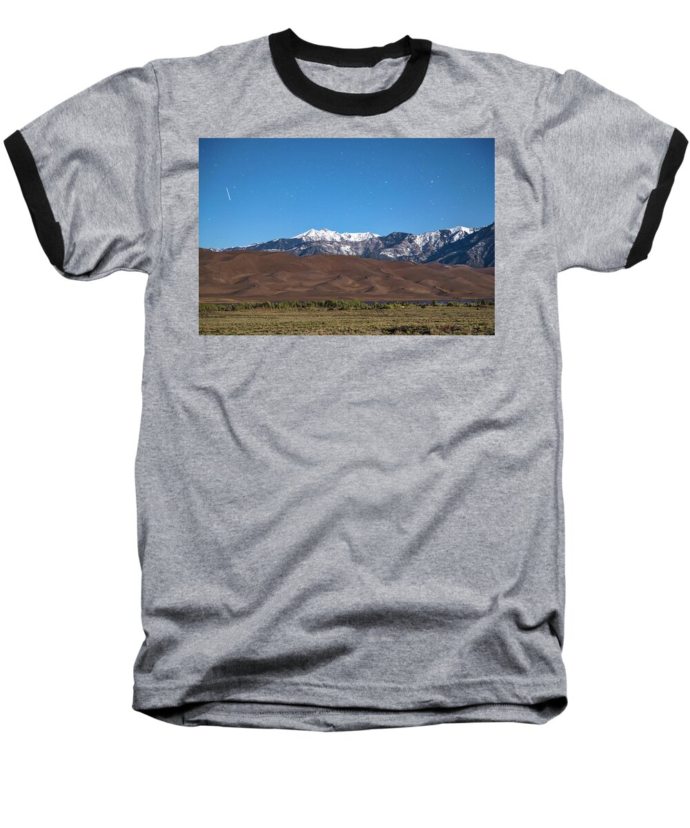 Sand Dunes Baseball T-Shirt featuring the photograph Colorado Great Sand Dunes with Falling Star by James BO Insogna