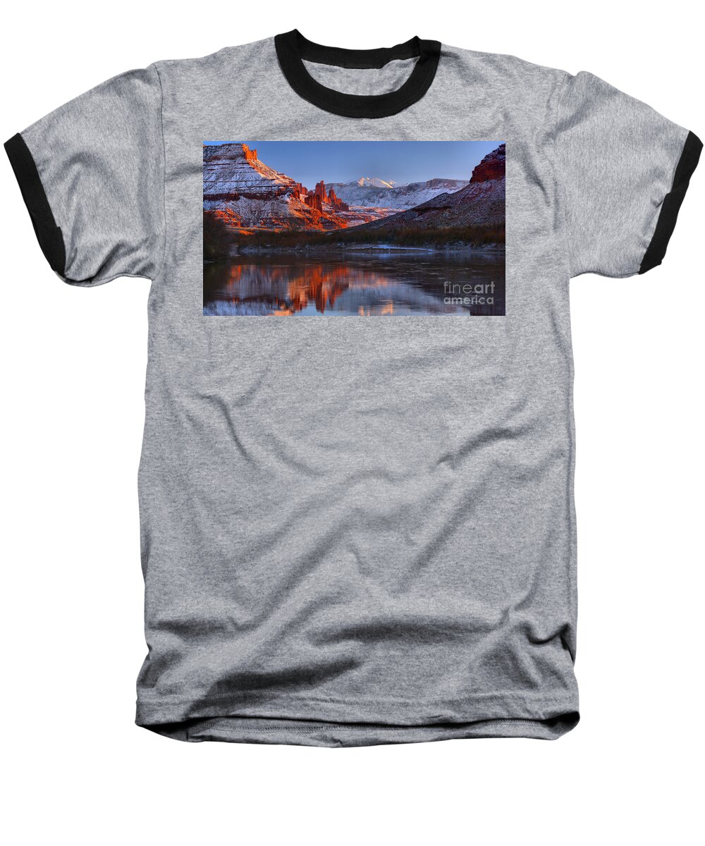 Fisher Towers Baseball T-Shirt featuring the photograph Colorado River Sunset Panorama by Adam Jewell