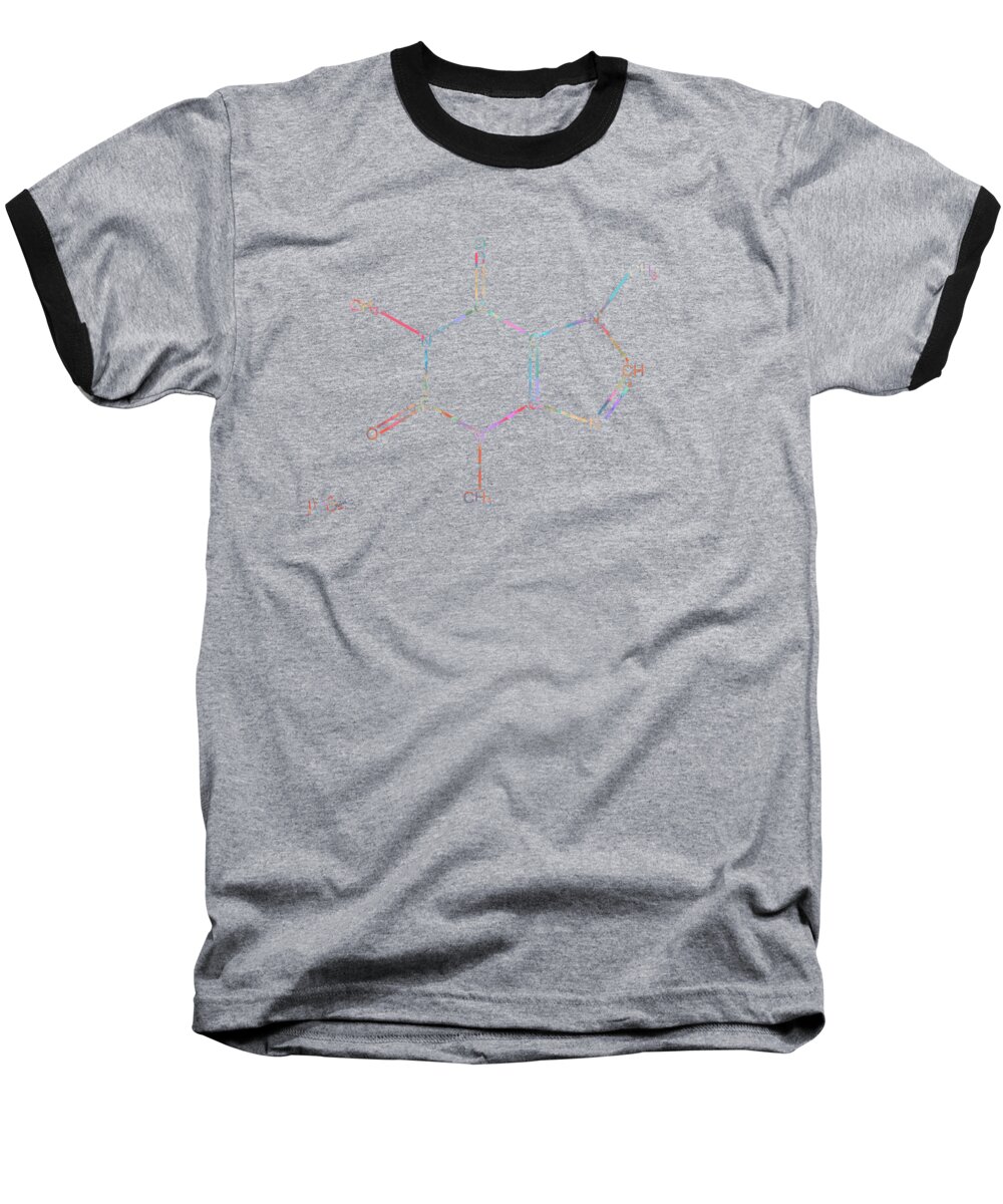 Caffeine Baseball T-Shirt featuring the digital art Colorful Caffeine Molecular Structure by Nikki Marie Smith