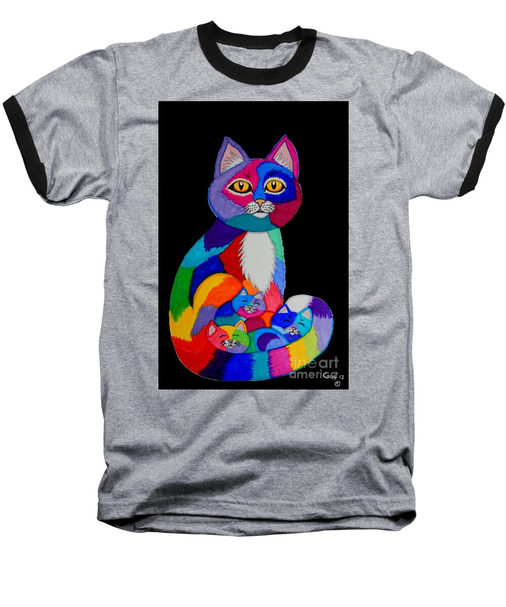 Cats Baseball T-Shirt featuring the drawing Colorful Cats and Kittens by Nick Gustafson