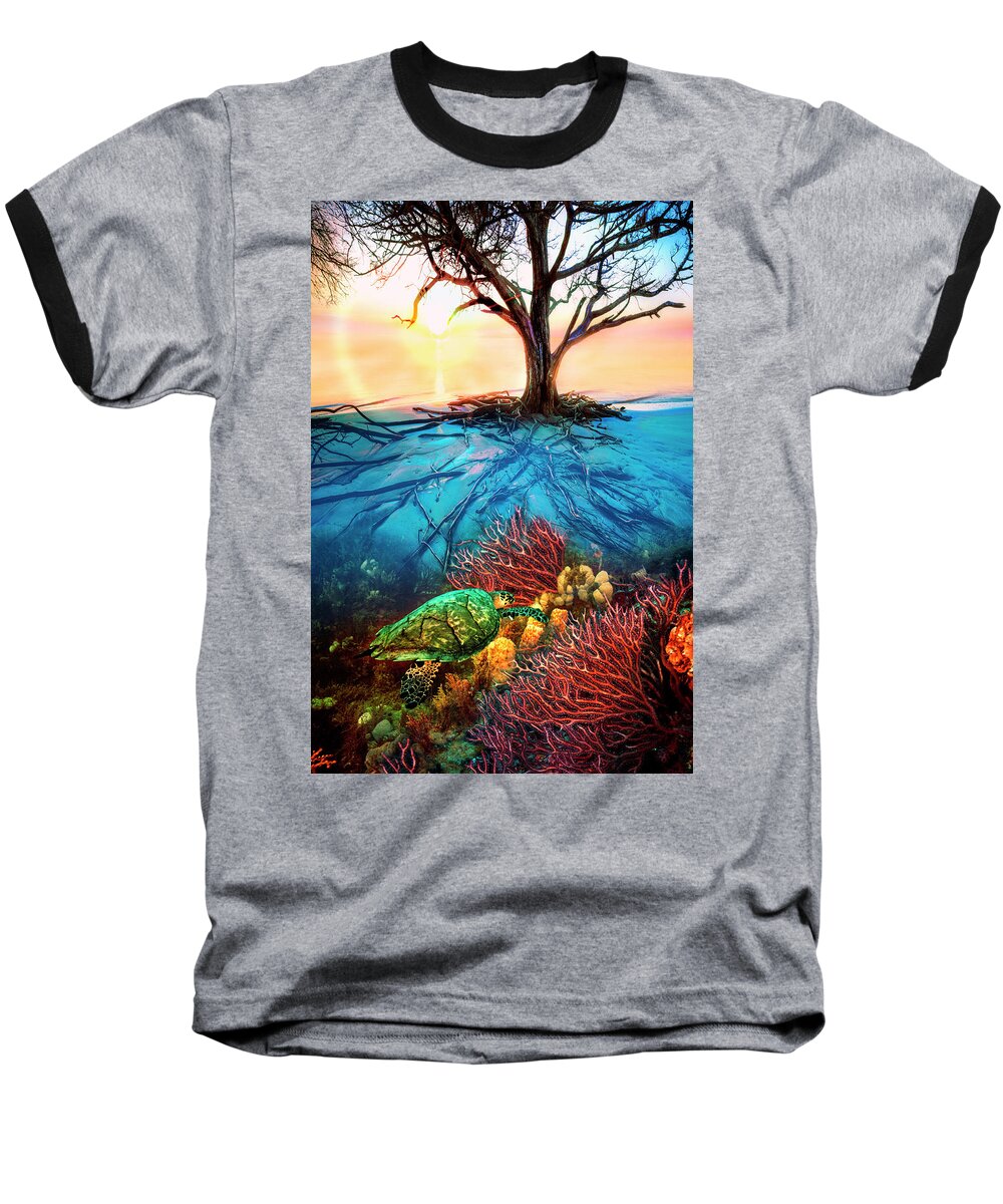Clouds Baseball T-Shirt featuring the photograph Colorful Coral Seas by Debra and Dave Vanderlaan