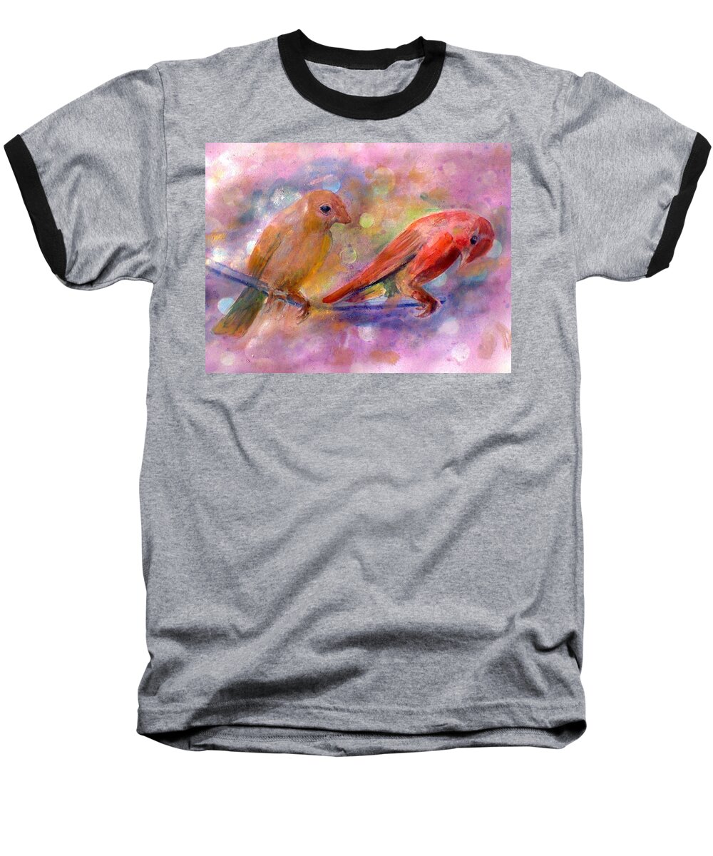 Birds Baseball T-Shirt featuring the painting Colorful Day by Khalid Saeed