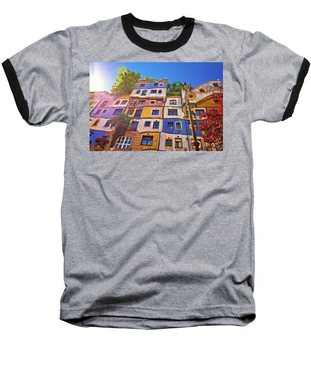 Vienna Baseball T-Shirt featuring the photograph Colorful Hundertwasserhaus architecture of Vienna view by Brch Photography