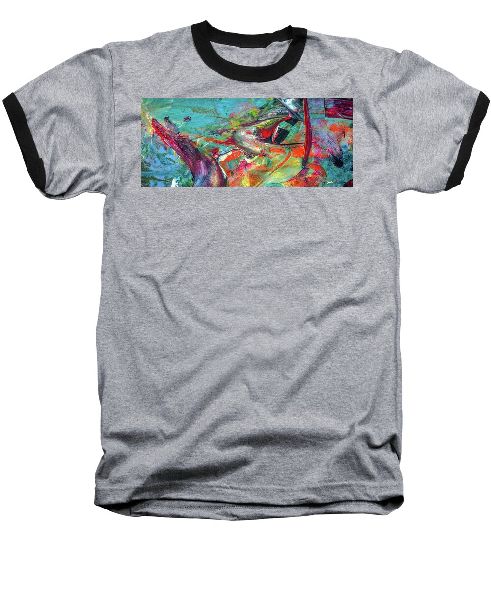 Abstract Baseball T-Shirt featuring the painting Colorful Puffin Bird Art - Happy Abstract Animal Birds Painting by Modern Abstract