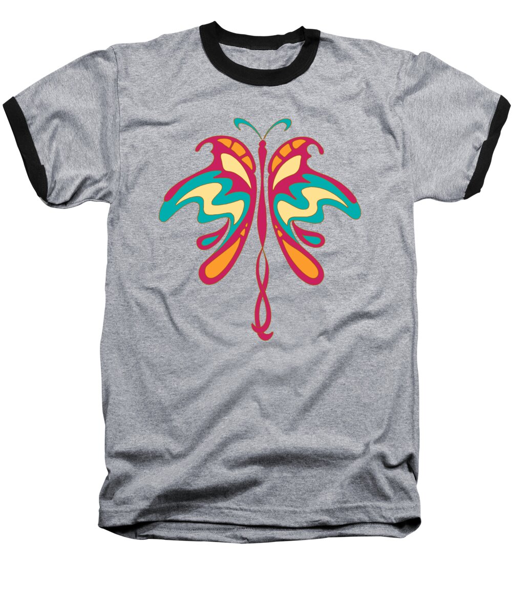 Colorful Baseball T-Shirt featuring the digital art Colourful Art Nouveau butterfly by Heidi De Leeuw