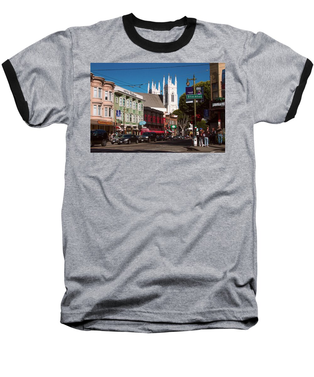 Bonnie Follett Baseball T-Shirt featuring the photograph Columbus and Stockton in North Beach by Bonnie Follett