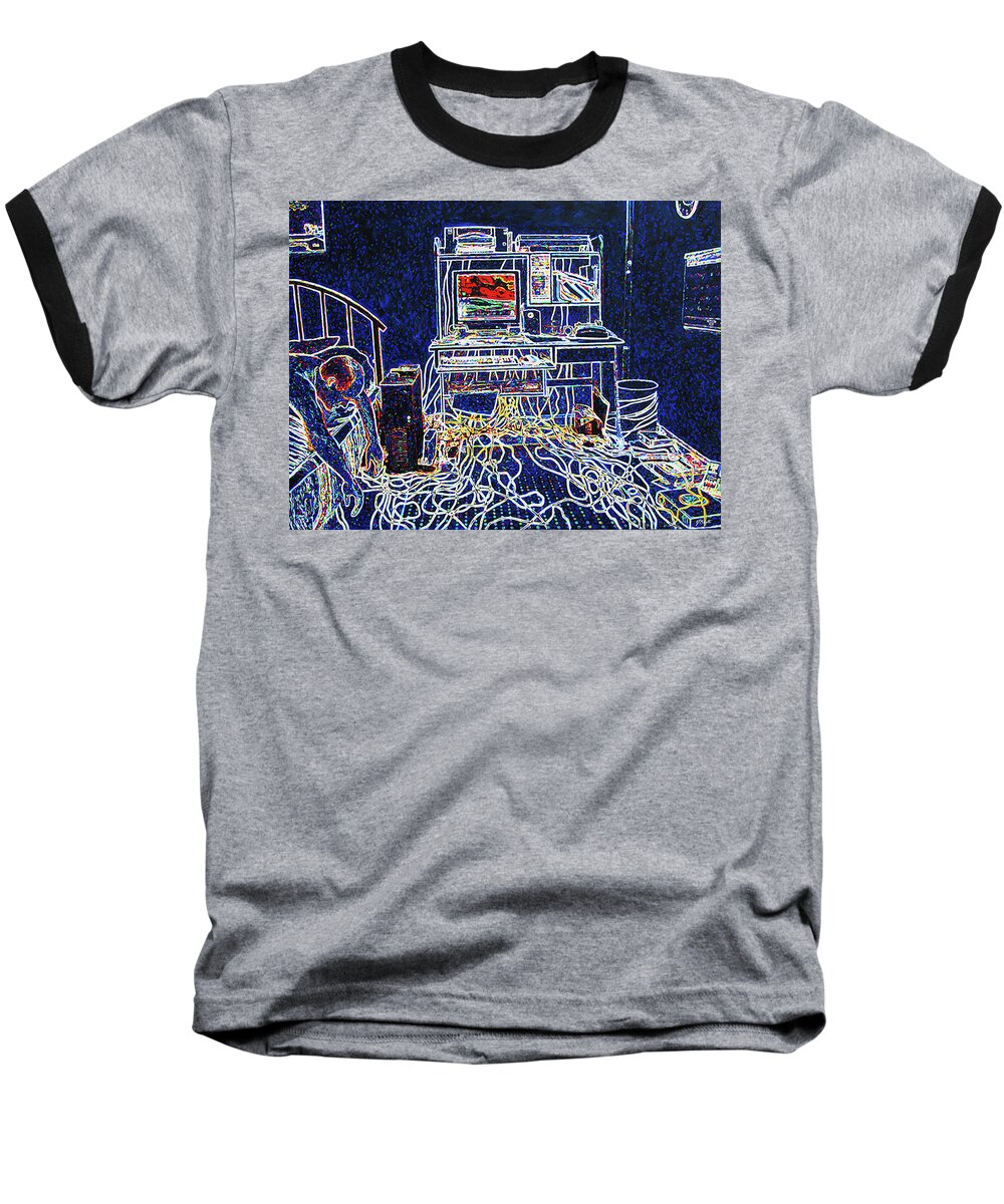 Computers Baseball T-Shirt featuring the painting Computers and Wires by Tommy Midyette