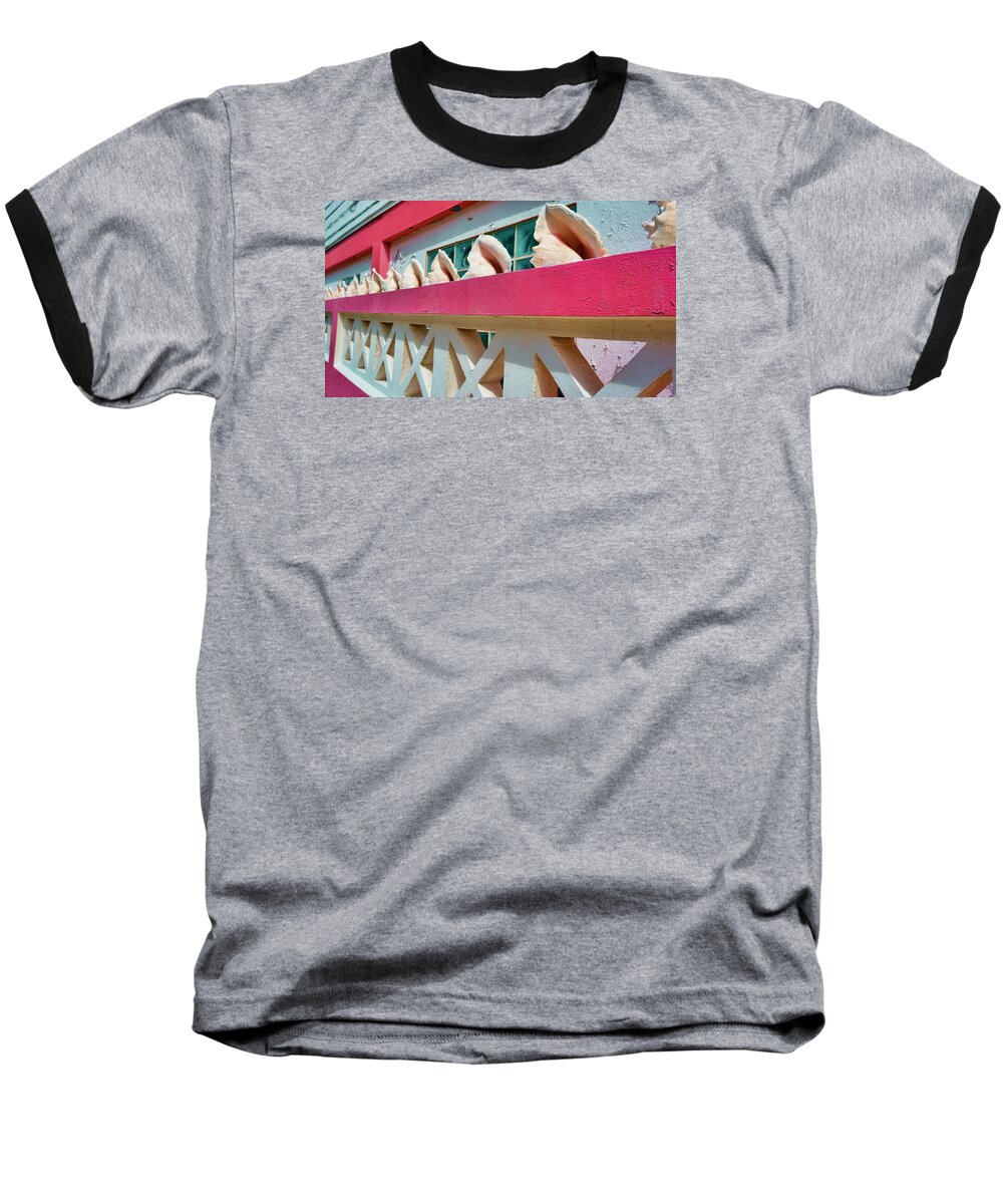 Belize Baseball T-Shirt featuring the photograph Conch Shells on a Pink Wall - Ambergris Caye, Belize by Waterdancer