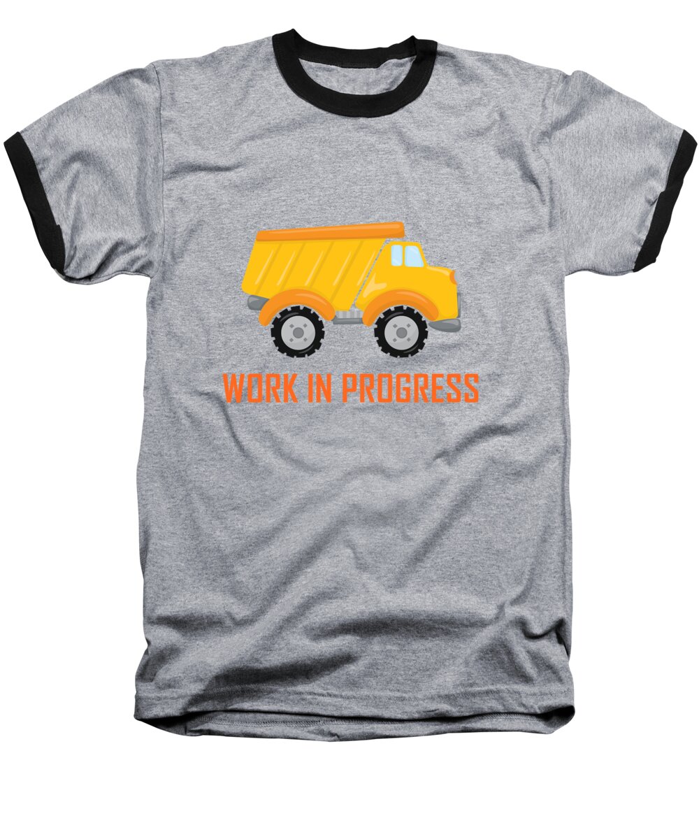 Dump Truck Baseball T-Shirt featuring the digital art Construction Zone - Dump Truck Work In Progress Gifts - Grey Background by KayeCee Spain