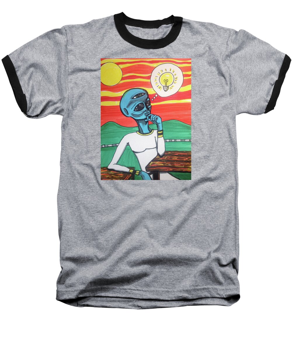 Contemplative Baseball T-Shirt featuring the painting Contemplative alien by Similar Alien