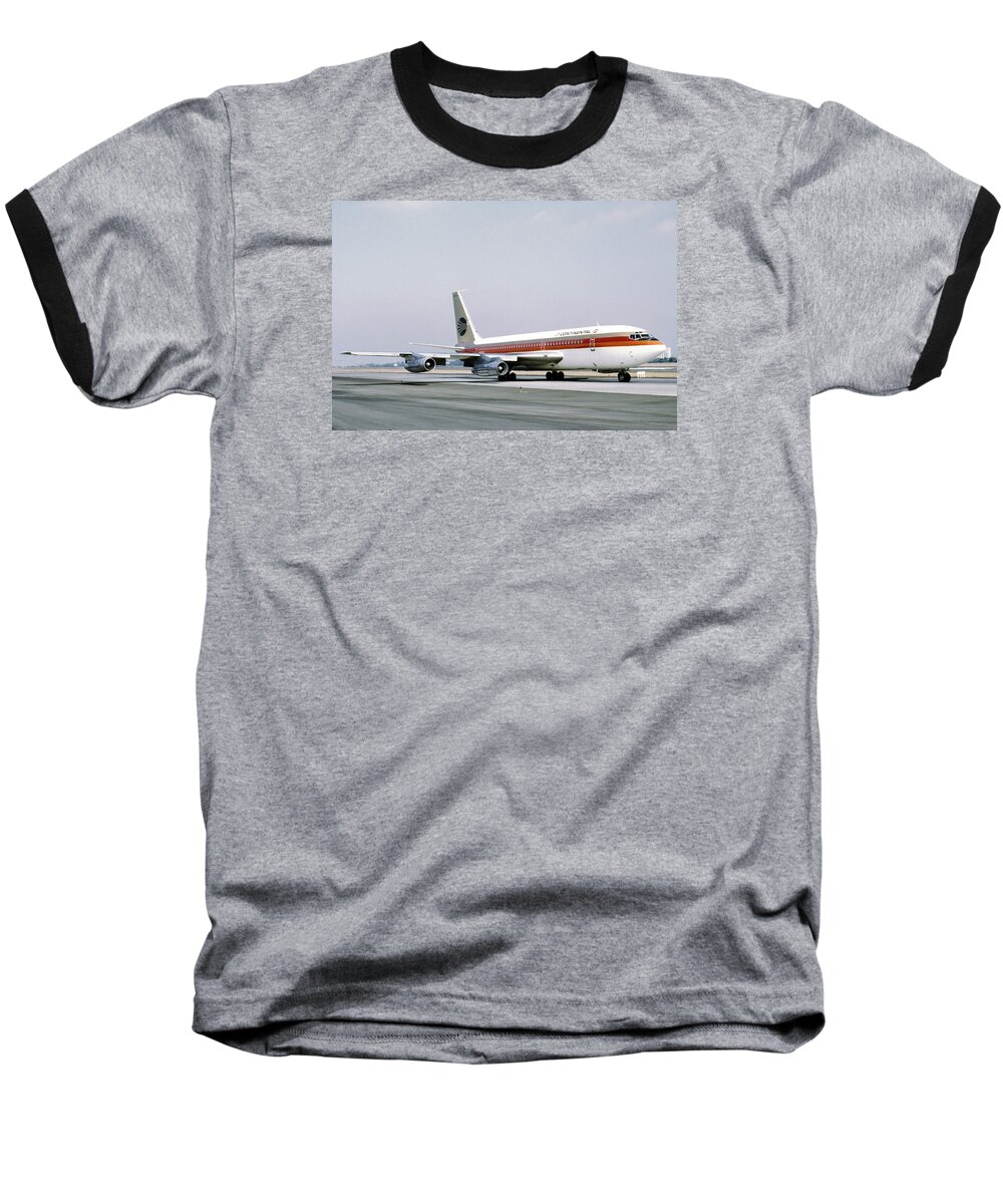 Boeing Baseball T-Shirt featuring the photograph Continental Airlines 720-024B N17207 Los Angeles July 22 1972 by Brian Lockett