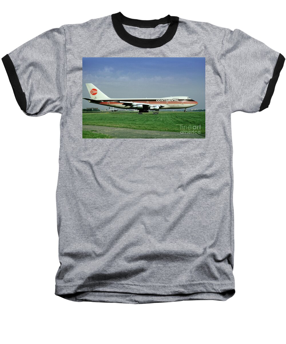 Continental Airlines Boeing 747-243b Baseball T-Shirt featuring the photograph Continental Airlines Boeing 747-243B, N605PE, October 1988 by Wernher Krutein