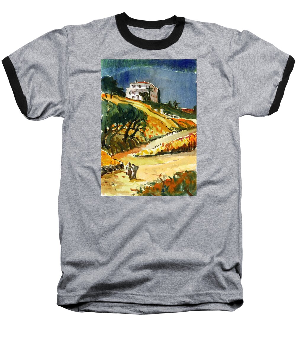 Landscape Baseball T-Shirt featuring the painting Conversation in the Afternoon by Thomas Tribby