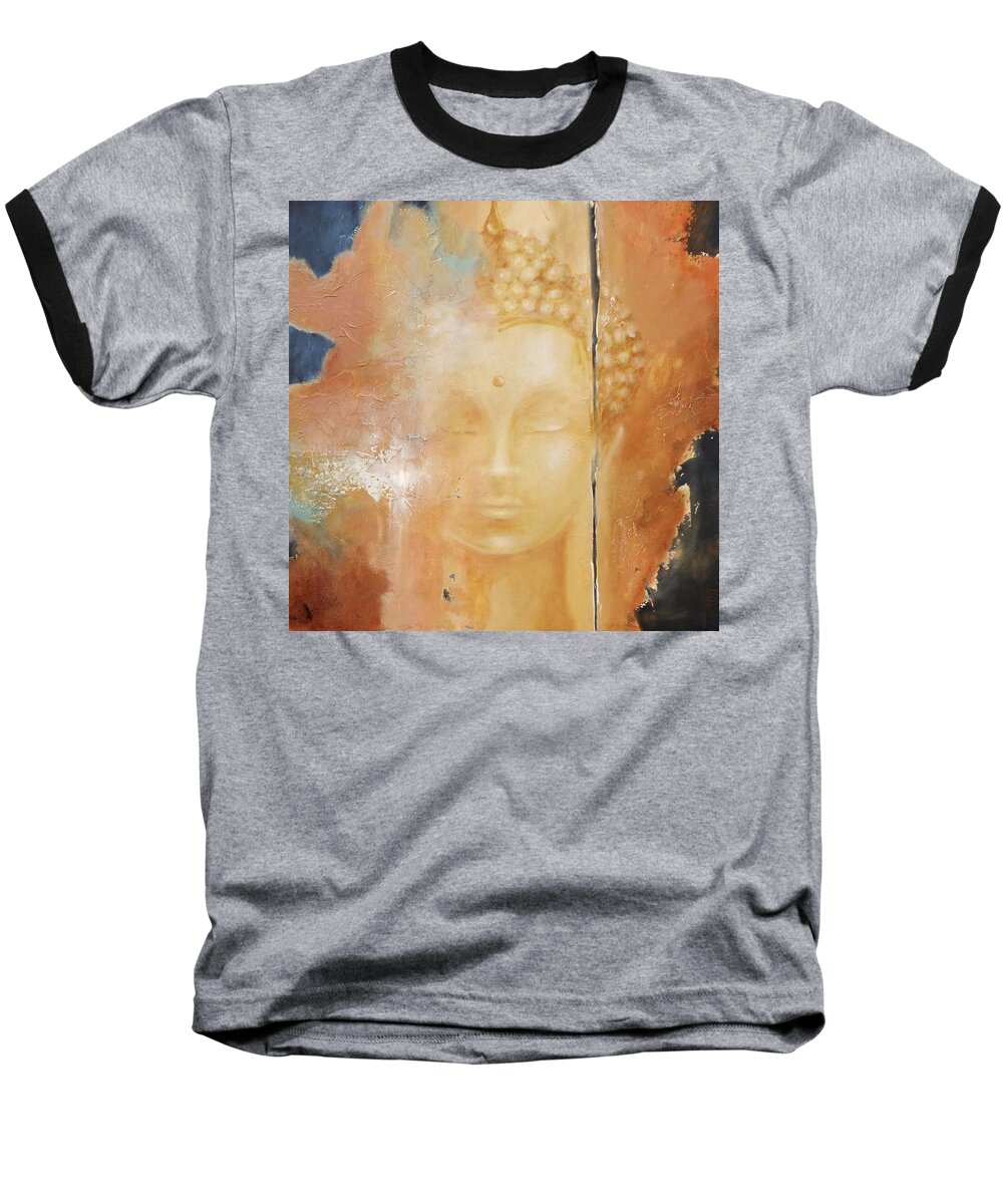 Buddha Baseball T-Shirt featuring the painting Copper Buddha by Dina Dargo