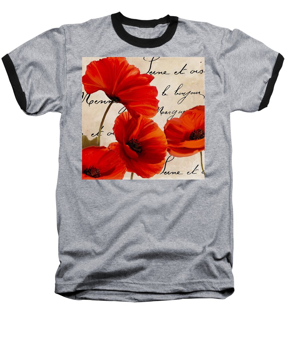 Poppies Baseball T-Shirt featuring the painting Coquelicots Rouge I by Mindy Sommers