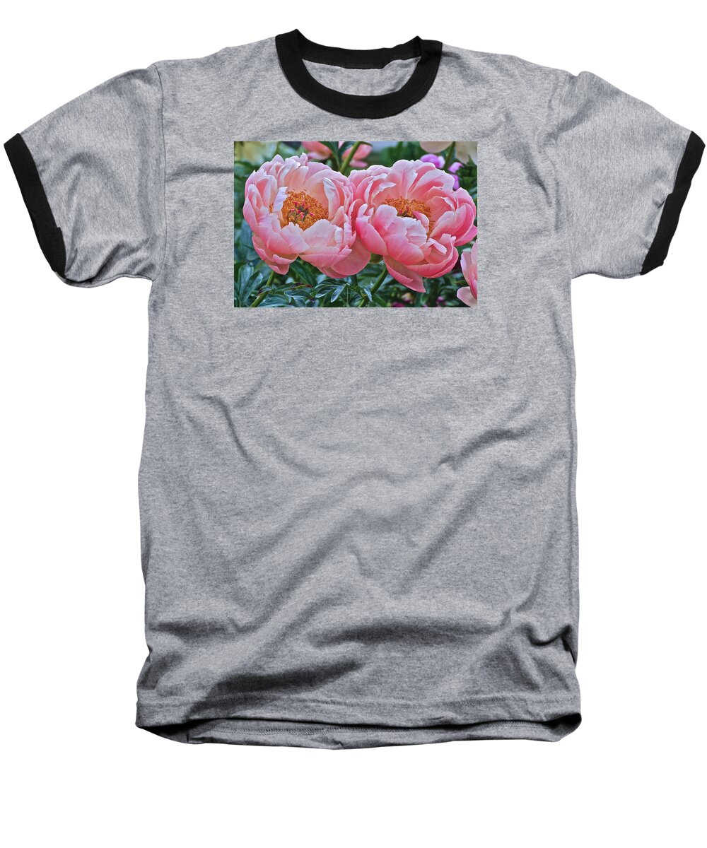 Peonies Baseball T-Shirt featuring the photograph Coral Duo Peonies by Janis Senungetuk