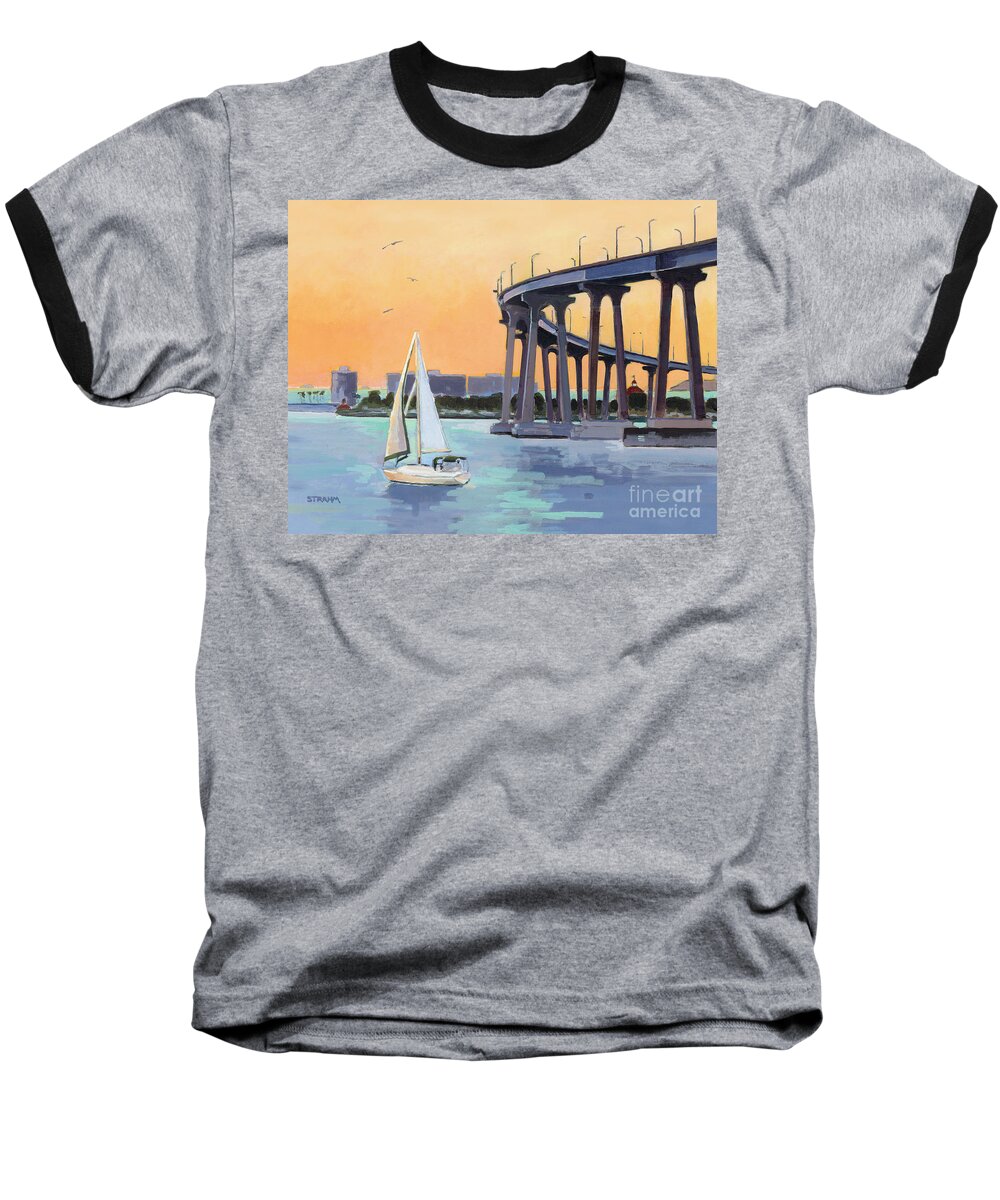 Coronado Baseball T-Shirt featuring the painting Coronado Bridge San Diego by Paul Strahm