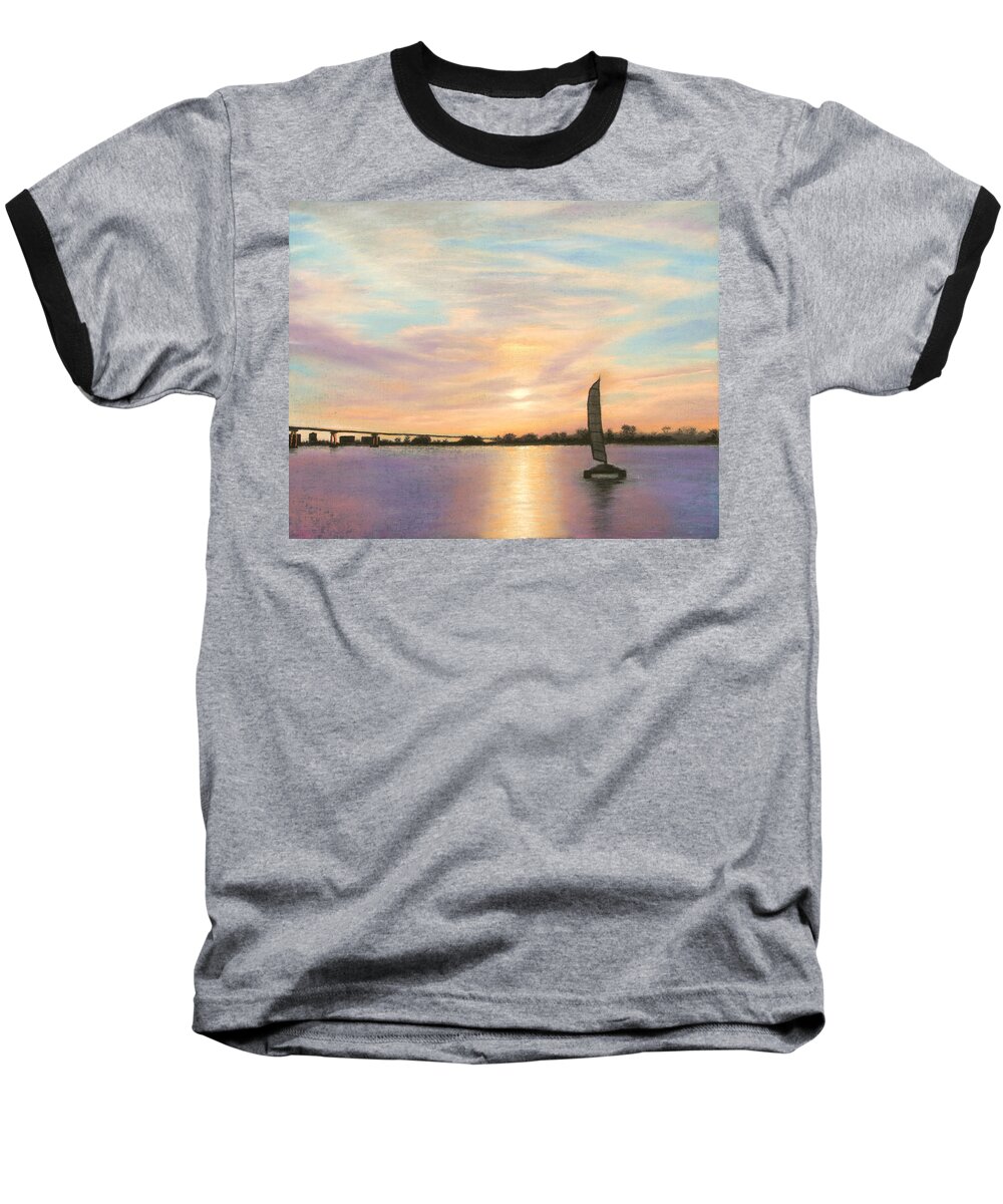 Coronado Baseball T-Shirt featuring the pastel Coronado Bridge Sunset B by Michael Heikkinen