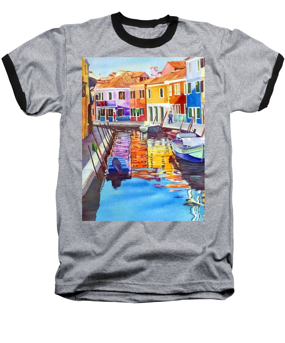 Burano Baseball T-Shirt featuring the painting Couleurs de Burano by Francoise Chauray