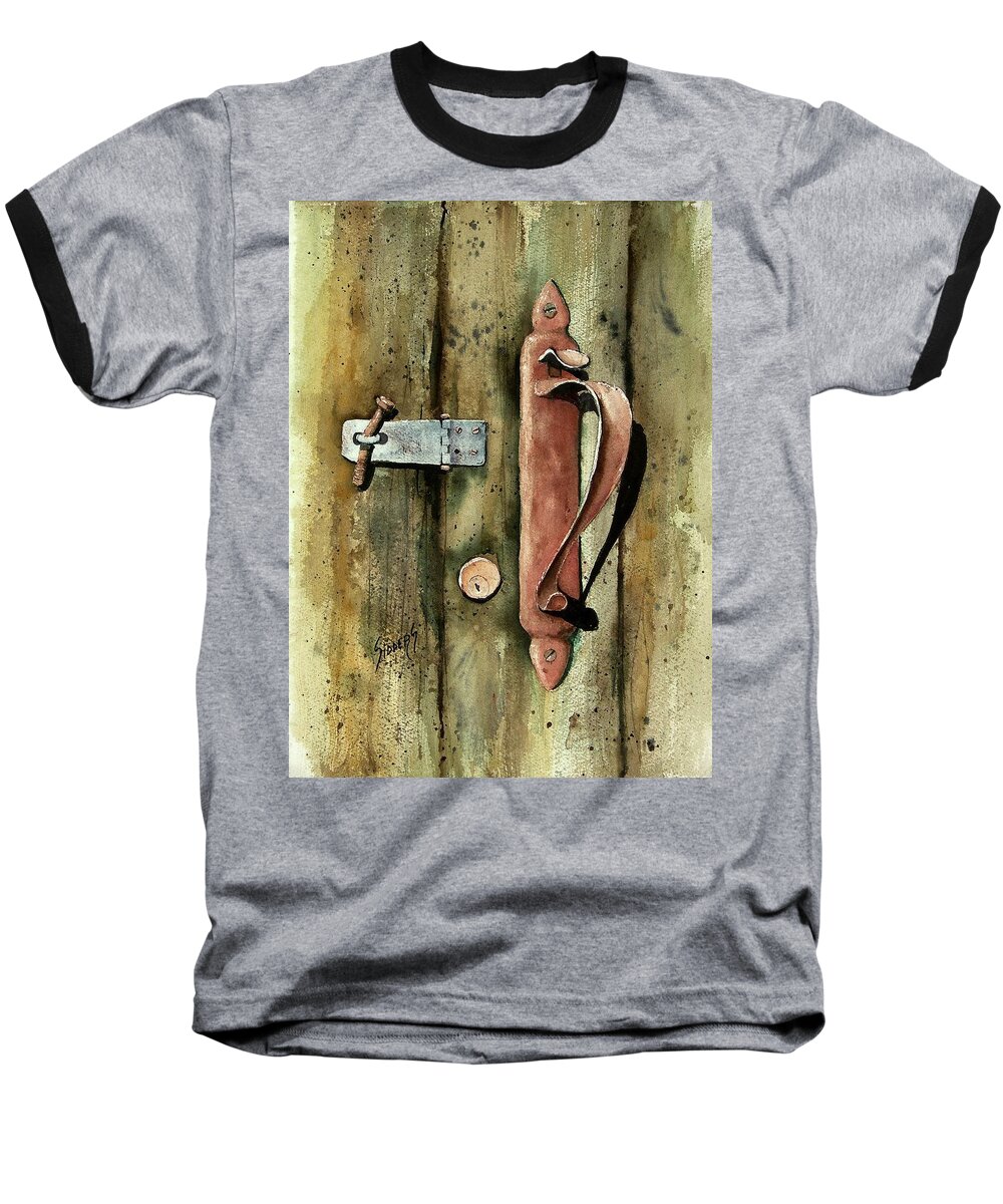 Rust Baseball T-Shirt featuring the painting Country Door Lock by Sam Sidders