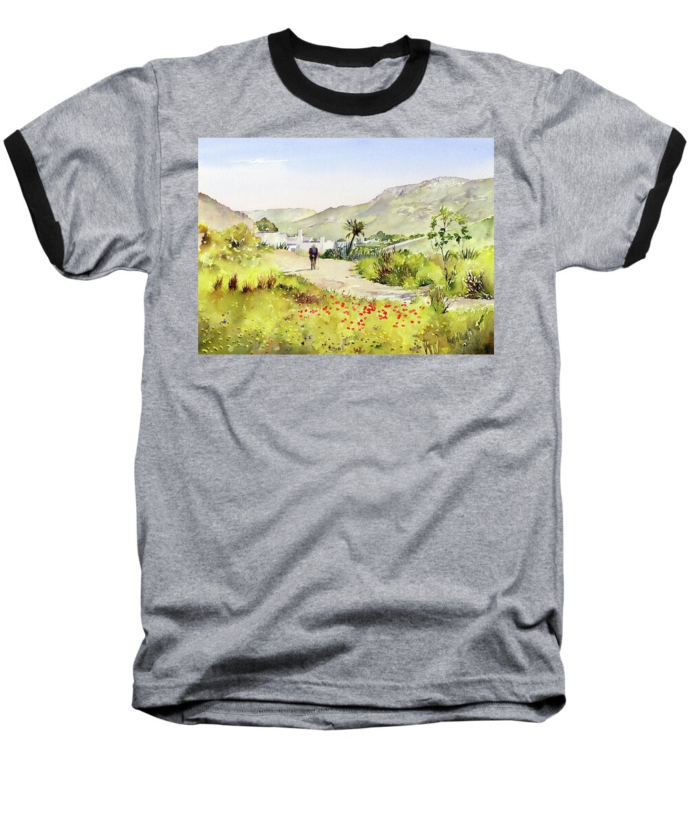 L Villageas Negras Baseball T-Shirt featuring the painting Country Lane In Spring by Margaret Merry