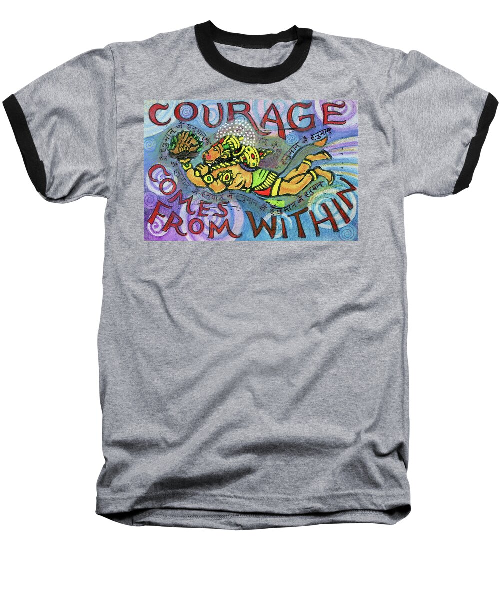 Jennifer Mazzucco Baseball T-Shirt featuring the mixed media Courage Comrs from Within by Jennifer Mazzucco