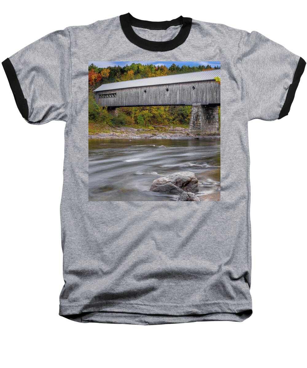 Covered Bridges In Vermont Baseball T-Shirt featuring the photograph Covered Bridge In Vermont with Fall Foliage by Robert Bellomy