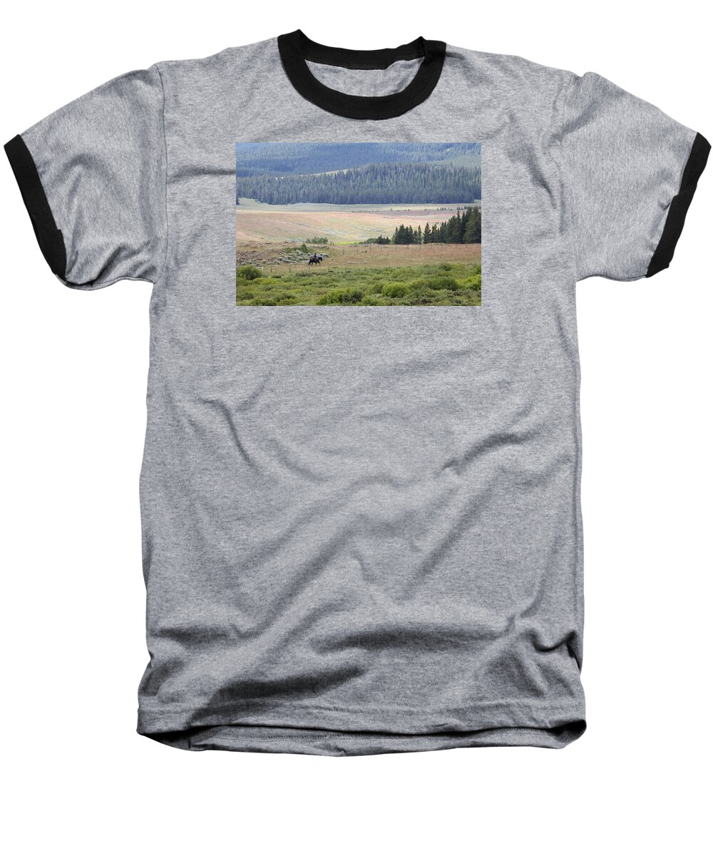 Wyoming Baseball T-Shirt featuring the photograph Cow Camp View by Diane Bohna