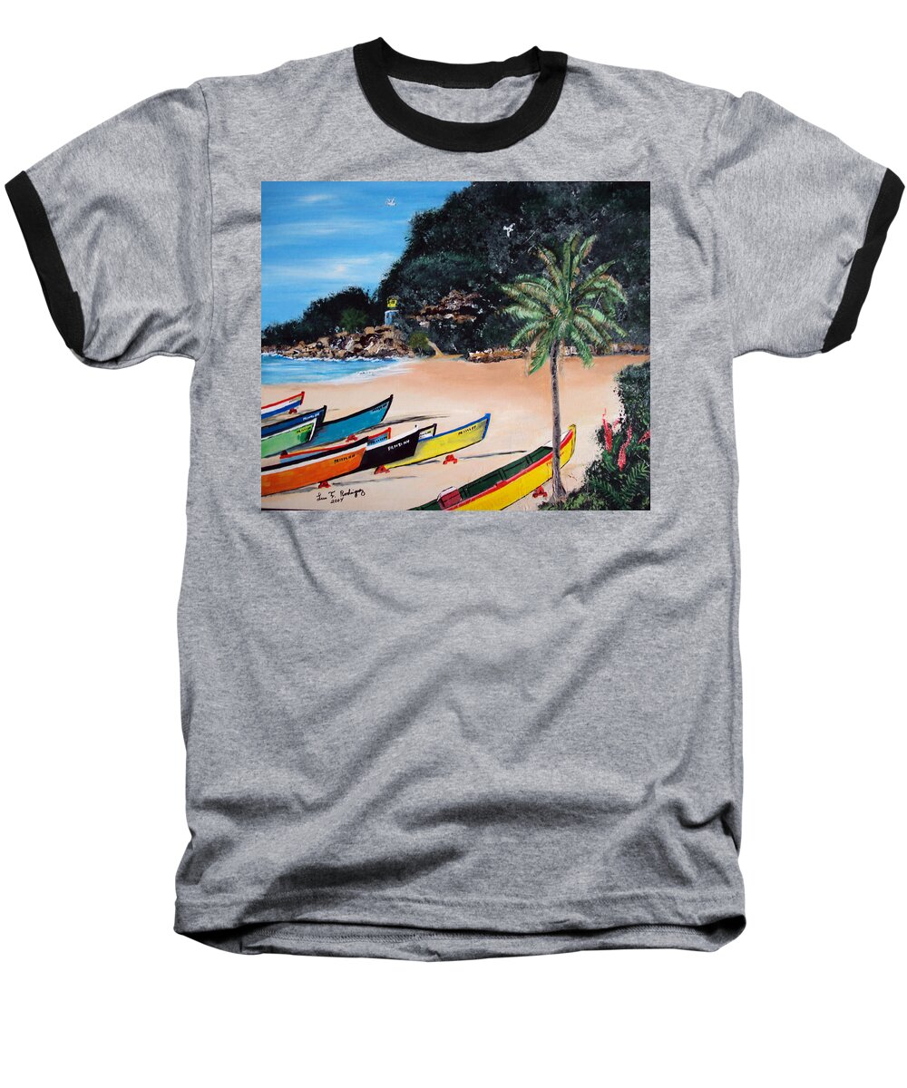 Aguadilla Baseball T-Shirt featuring the painting Crashboat Beach I by Luis F Rodriguez