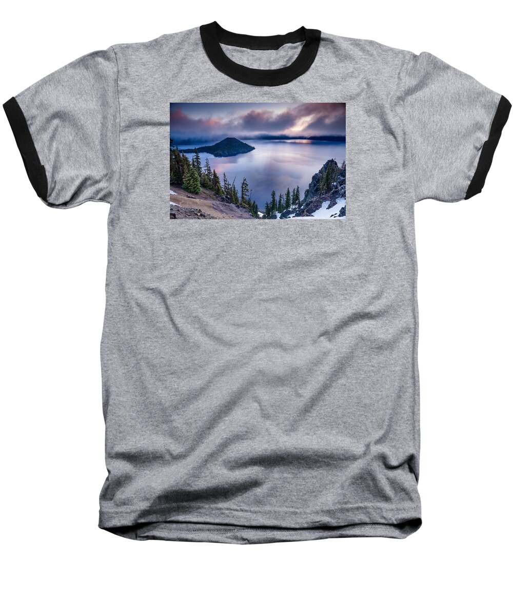 Crater Lake Baseball T-Shirt featuring the photograph Crater Lake Spring Morning Colors by Greg Nyquist