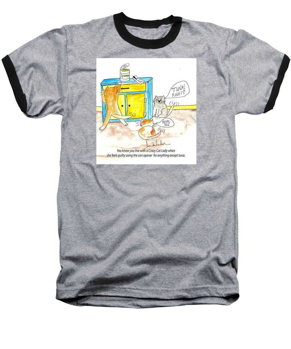 Cat Baseball T-Shirt featuring the painting Crazy Cat Lade 0008 by Lou Belcher