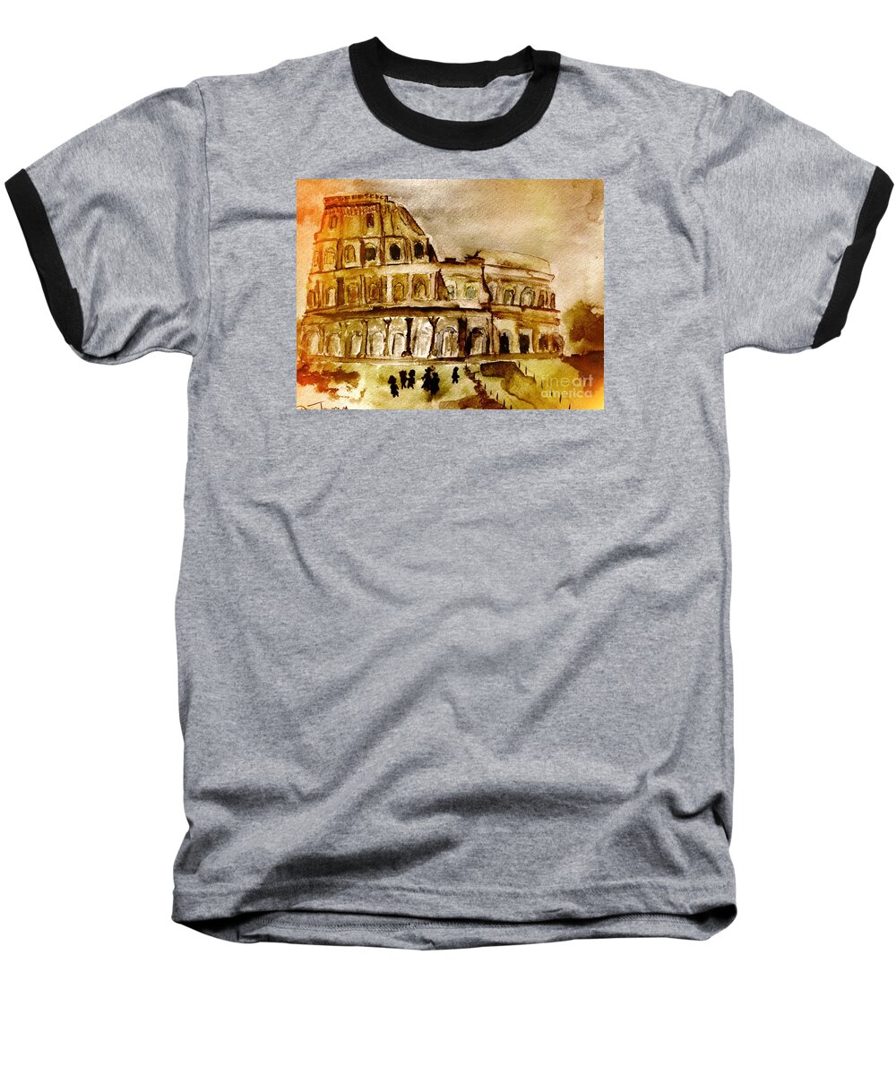 Colosseum Baseball T-Shirt featuring the painting Crazy Colosseum by Denise Tomasura