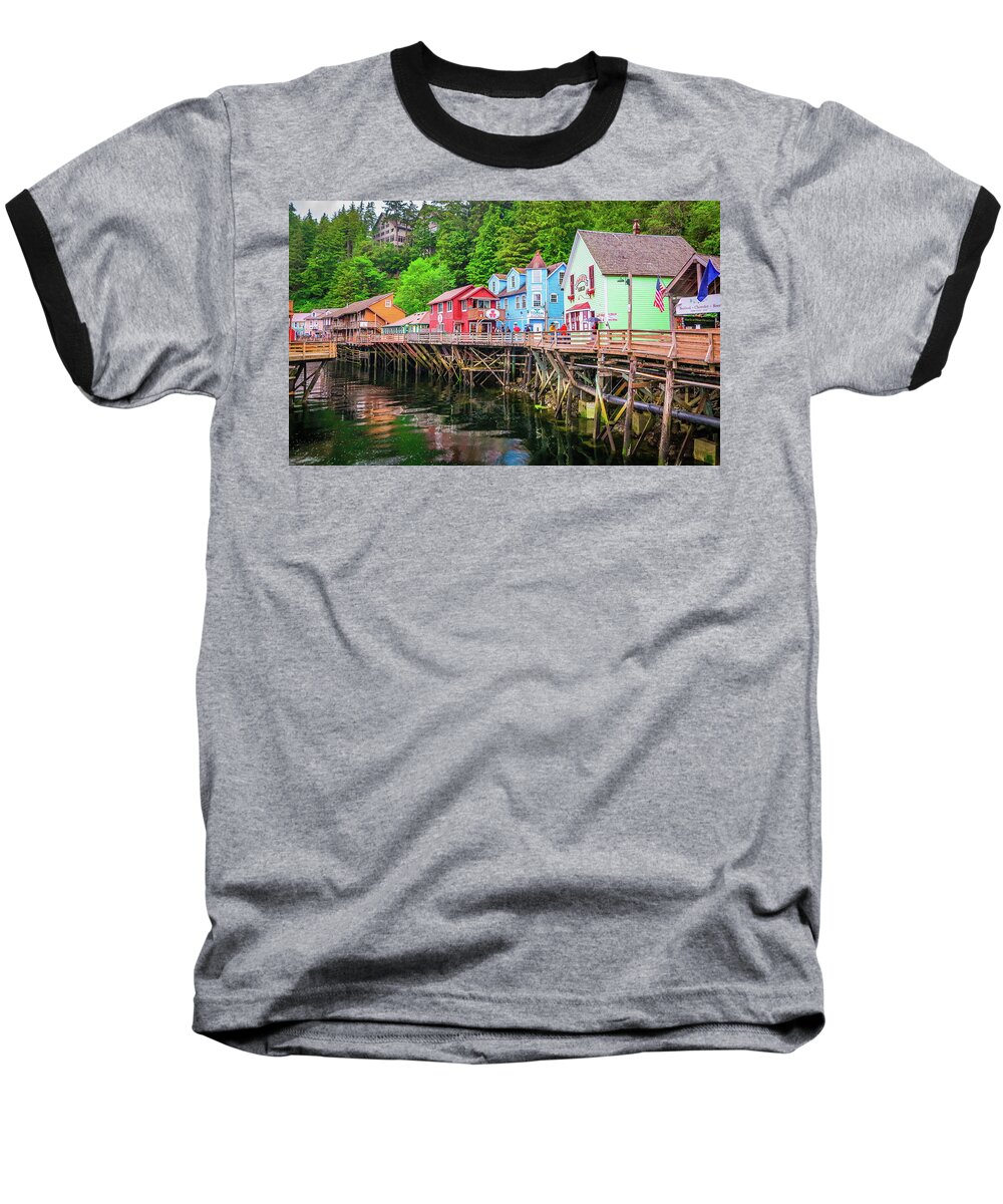 Seascape Baseball T-Shirt featuring the photograph Creek Street Ketchikan Alaska by Jason Brooks