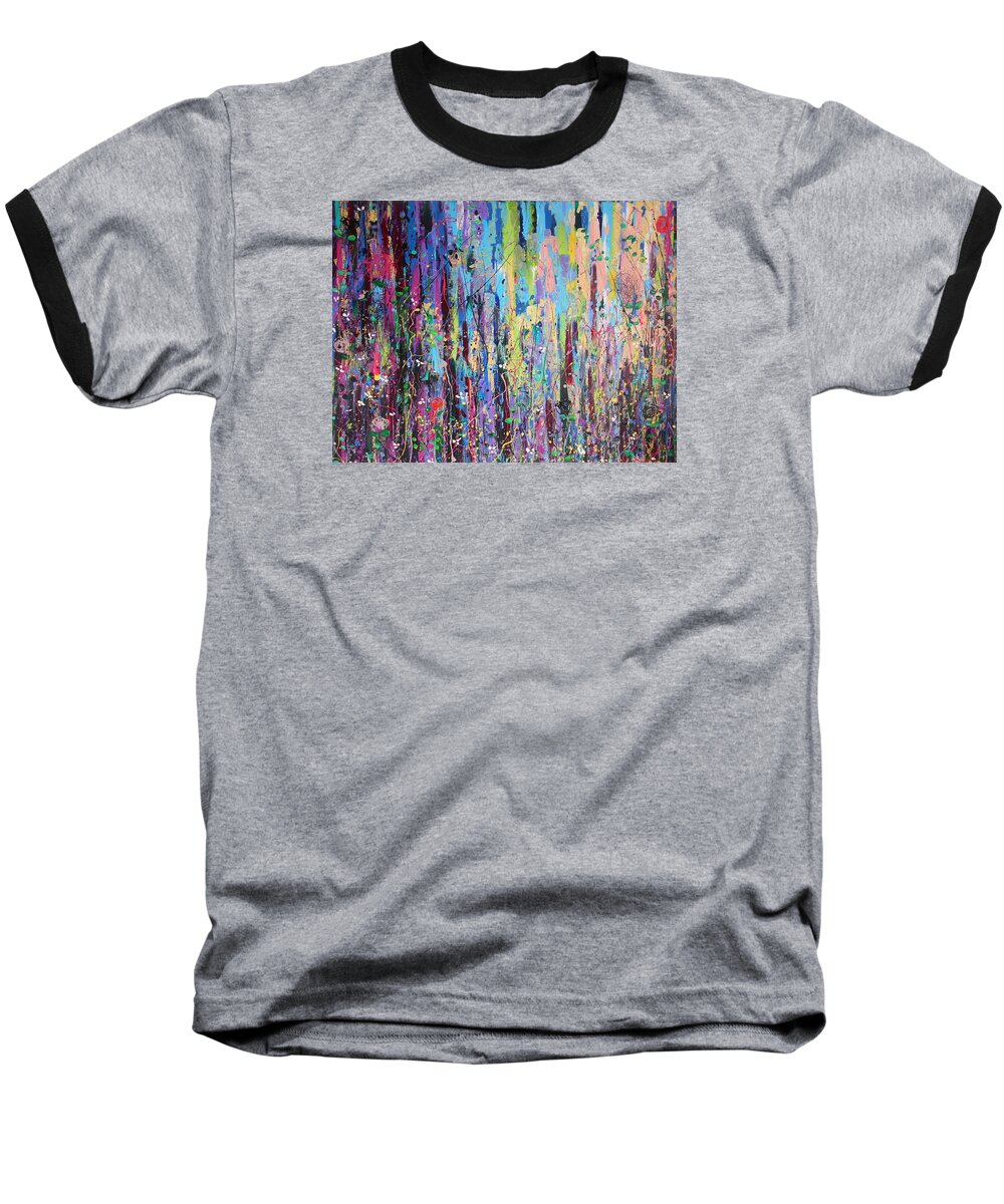 Abstract Baseball T-Shirt featuring the painting Creeping Beauty - LARGE WORK by Angie Wright