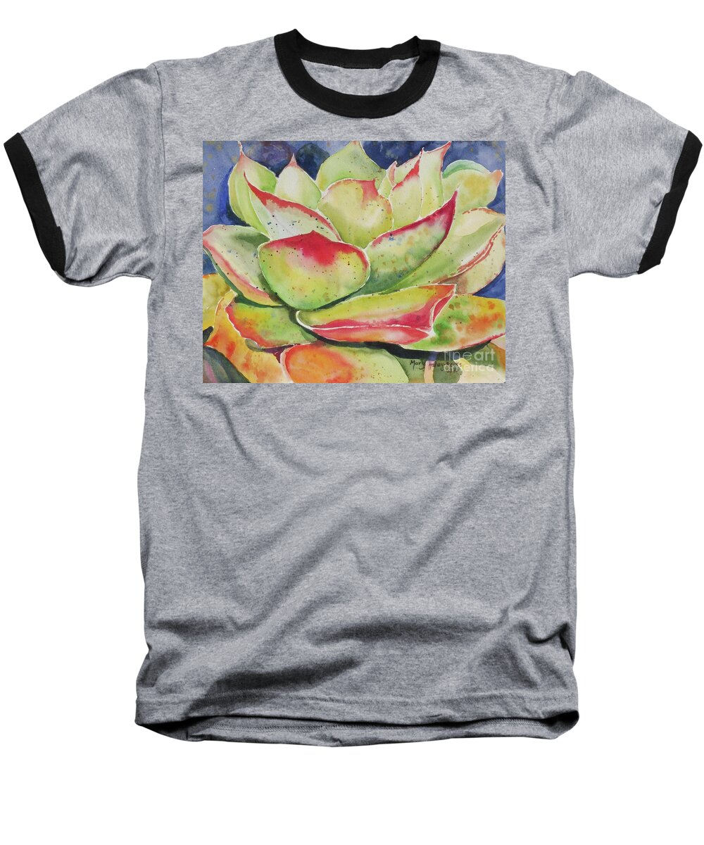 Succulent Baseball T-Shirt featuring the painting Crimison Queen by Mary Haley-Rocks