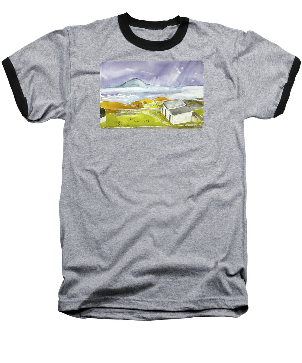  Baseball T-Shirt featuring the painting Croagh Patrick and Purple Sky by Kathleen Barnes
