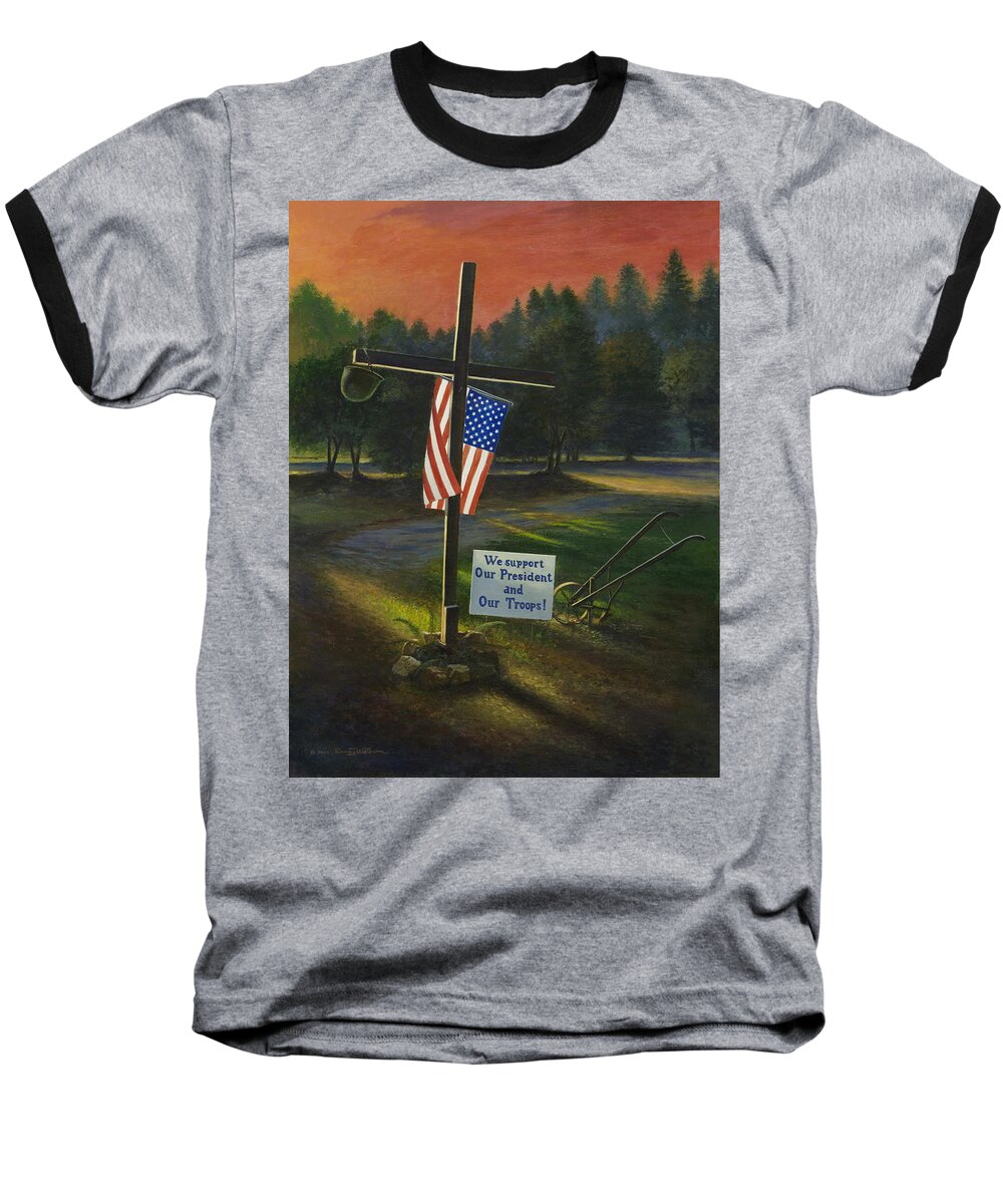 Cross Baseball T-Shirt featuring the painting Cross of Remembrance by Randy Welborn