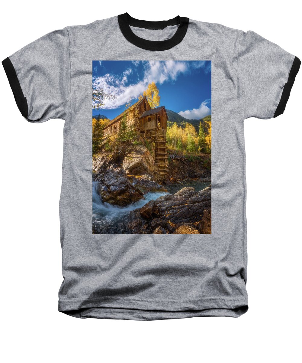 Old Mill Baseball T-Shirt featuring the photograph Crystal Mill Morning by Darren White
