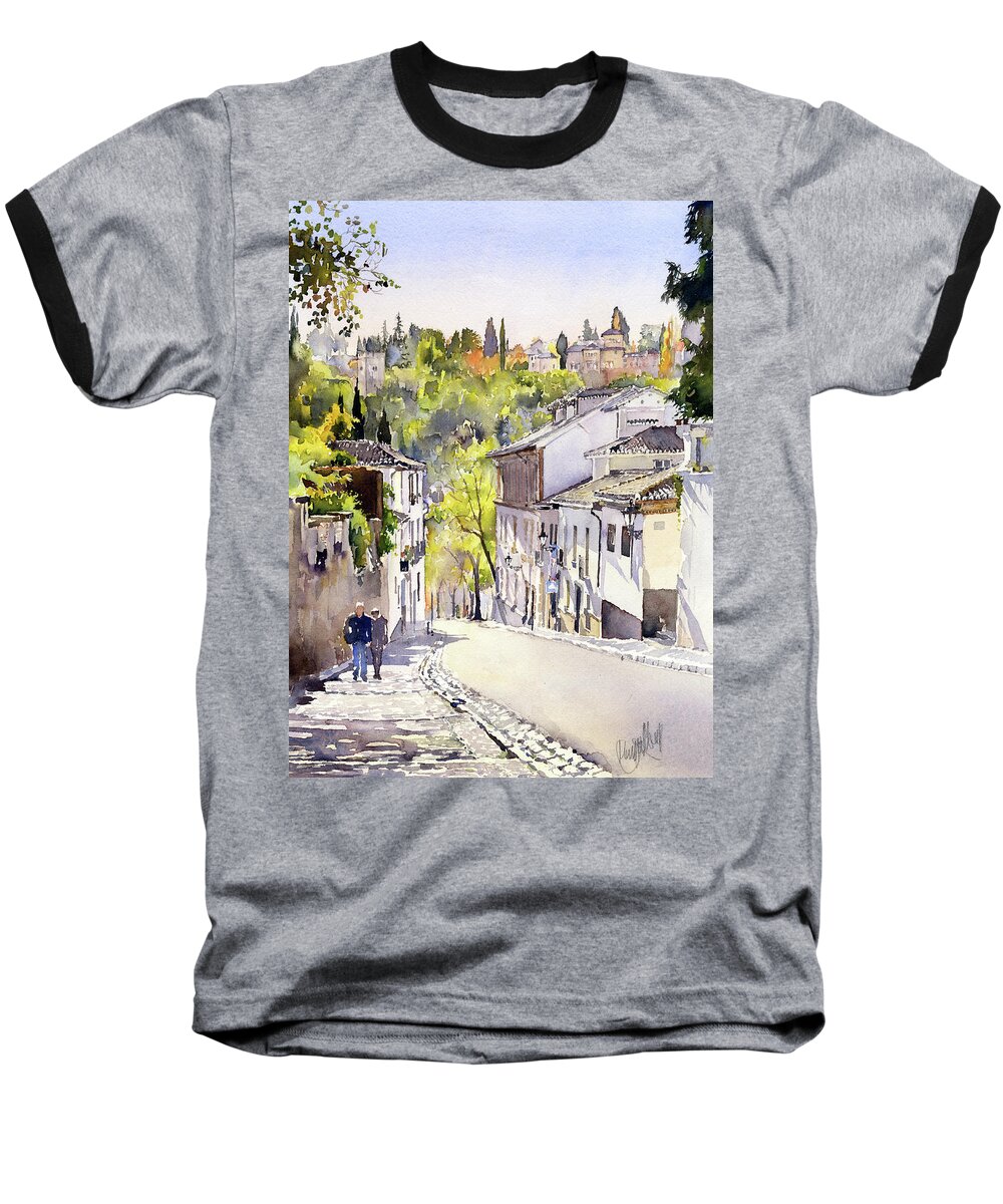 Granada Baseball T-Shirt featuring the painting Cuesta Chapiz Granada by Margaret Merry