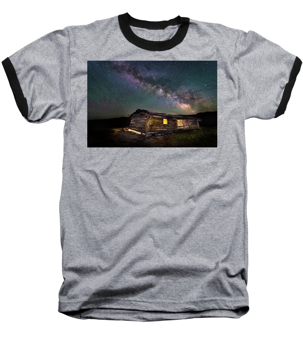 Tetons Baseball T-Shirt featuring the photograph Cunningham Cabin After Dark by Michael Ash