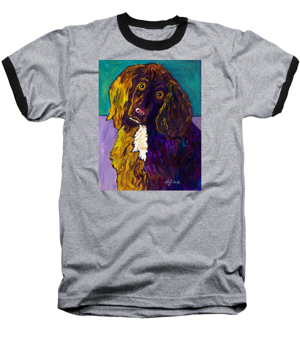 Dog Baseball T-Shirt featuring the painting Curious by Mary Benke