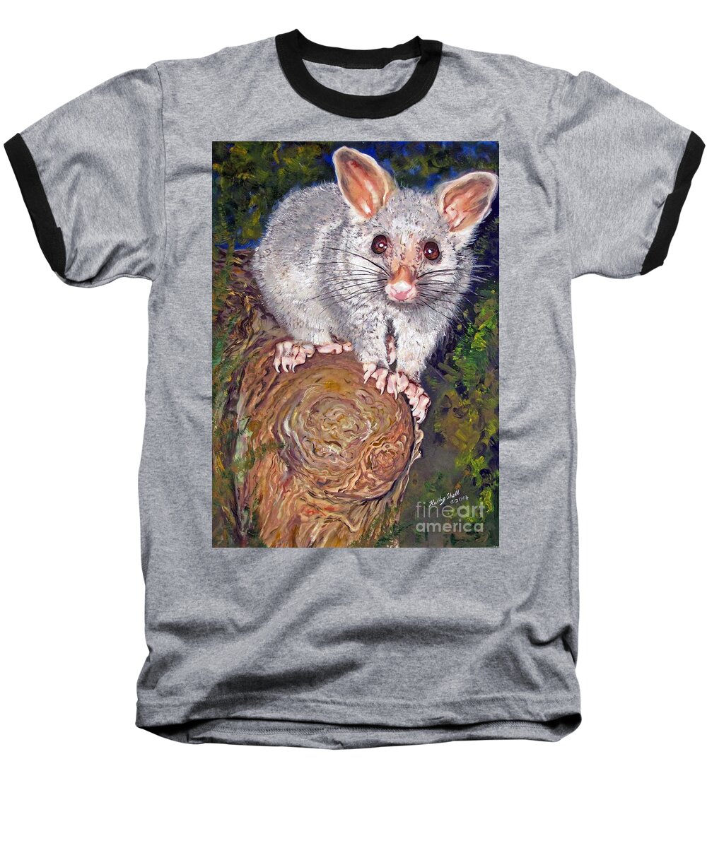 Gouache. Wildlife Baseball T-Shirt featuring the painting Curious Possum by Ryn Shell