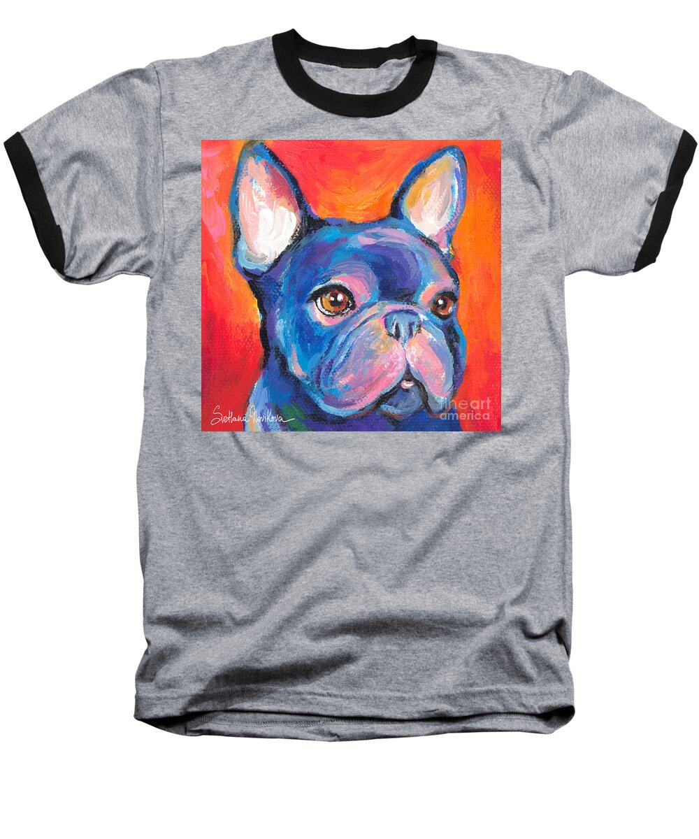 French Bulldog Gifts Baseball T-Shirt featuring the painting Cute French bulldog painting prints by Svetlana Novikova