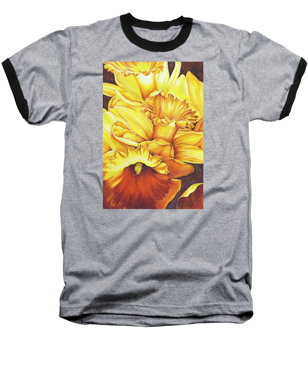 Floral Baseball T-Shirt featuring the painting Daffodil Drama by Lori Taylor