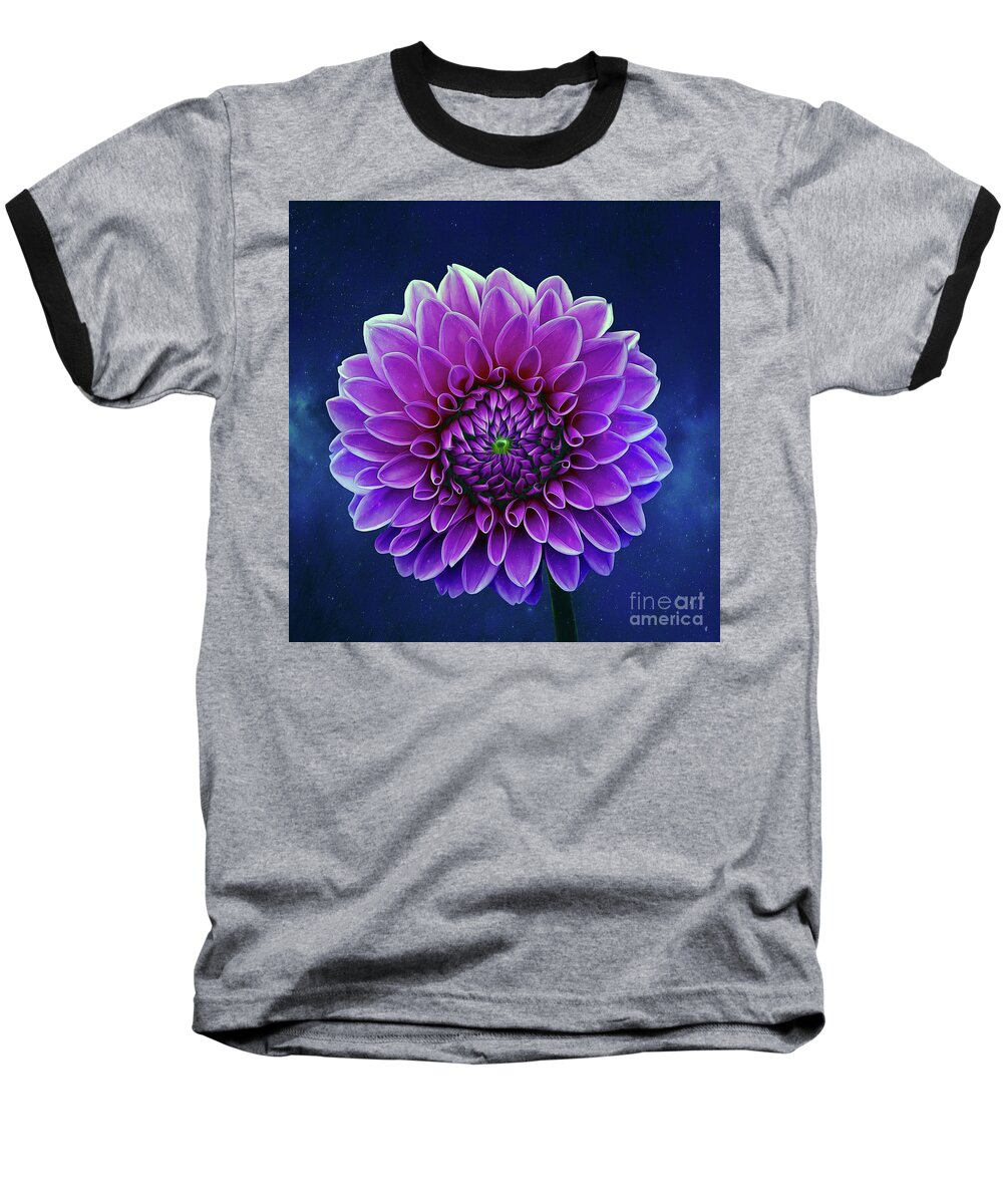 Flower Baseball T-Shirt featuring the mixed media Dahlia by Ian Mitchell